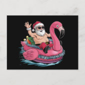 Santa Flamingo Floatie Weihnachten im Juli Sommer Postkarte (Vorderseite)