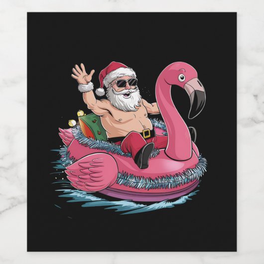 Santa Flamingo Floatie Weihnachten im Juli Sommer Weinetikett (Einzelnes Label)