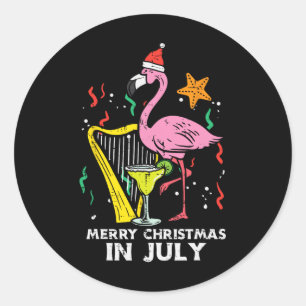 Santa Flamingo Harfe Frohe Weihnachten im Juli Cut Runder Aufkleber