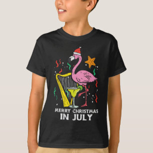 Santa Flamingo Harfe Frohe Weihnachten im Juli Cut T-Shirt