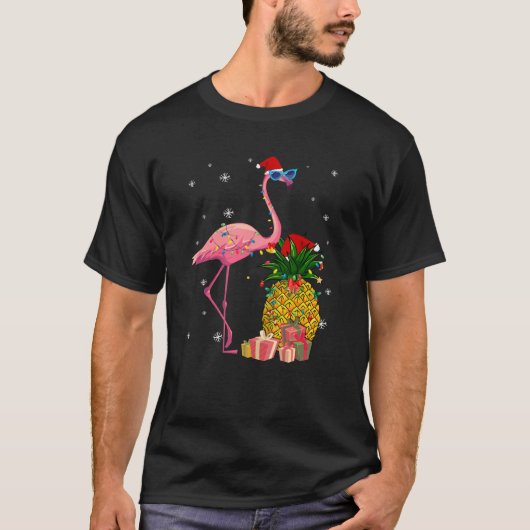 Santa Flamingo Hawaiian Ananas Weihnachtsgeschenke T-Shirt (Vorderseite)