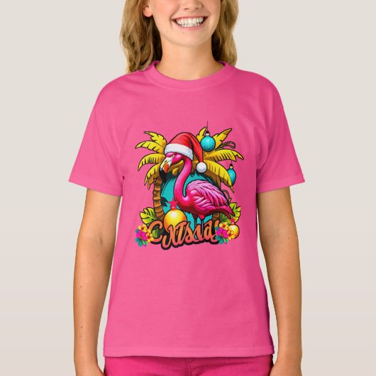 Santa Flamingo Holiday T-Shirt für tropische Weihn (Vorderseite)