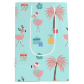 Santa Flamingo Pattern Fun Aquamarin Tropisches We Mittlere Geschenktüte (Rückseite)