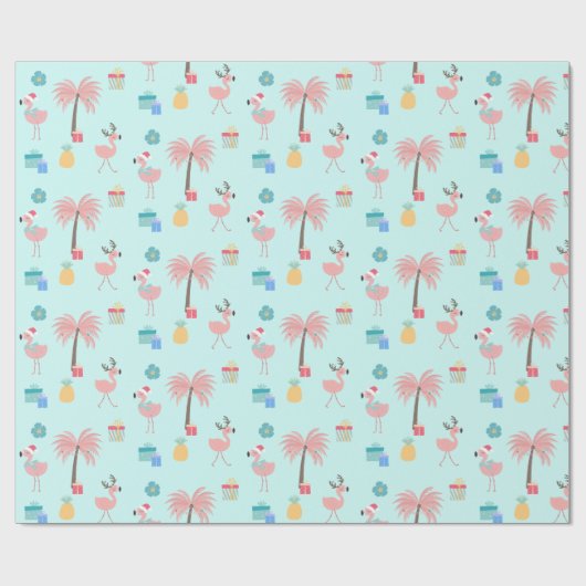 Santa Flamingo Pattern Fun AquaTropical Weihnachte Geschenkpapier (Flach)