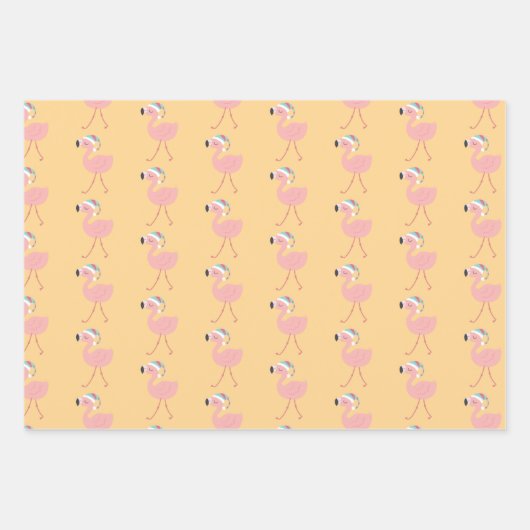 Santa Flamingo Pattern Fun Pink Tropisches Weihnac Geschenkpapier Set (Vorderseite 2)