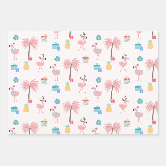 Santa Flamingo Pattern Fun Pink Tropisches Weihnac Geschenkpapier Set (Vorderseite)