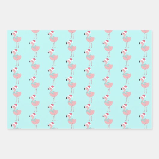 Santa Flamingo Pattern Fun Pink Tropisches Weihnac Geschenkpapier Set (Vorderseite 3)