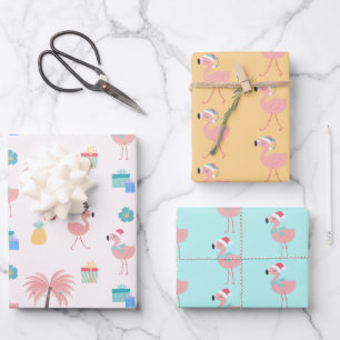 Santa Flamingo Pattern Fun Pink Tropisches Weihnac Geschenkpapier Set