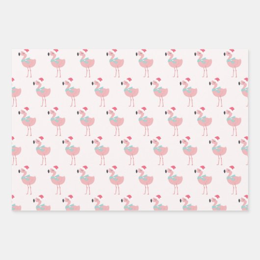Santa Flamingo Pattern Fun Pink Tropisches Weihnac Geschenkpapier Set (Vorderseite)
