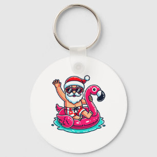 Santa Flamingo Schwimmhilfe Strand Lustiges Weihna Schlüsselanhänger