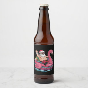 Santa-Flamingo-Schwimmhilfe-Weihnachten-im-Juli-So Bierflaschenetikett