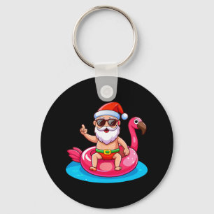 Santa Flamingo Schwimmreifen Strand Lustiges Weihn Schlüsselanhänger