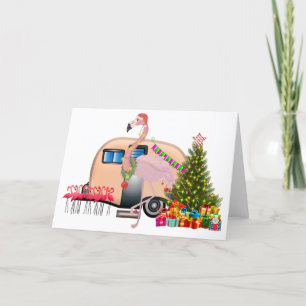 Santa Flamingo Wohnwagen Feiertagskarte