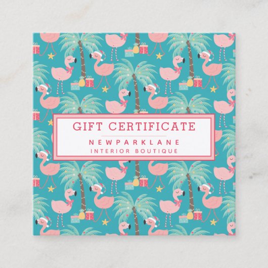 Santa Flamingo's - Aquamarines Weihnachtsgeschenkz Quadratische Visitenkarte (Vorderseite)