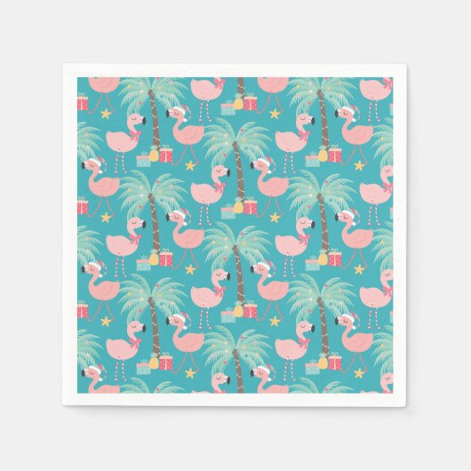Santa Flamingo's - Fun Aqua Tropical Weihnachten Serviette (Vorderseite)