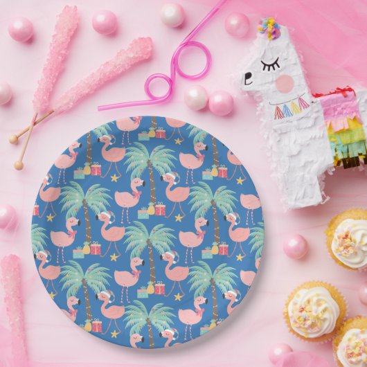 Santa Flamingo's - Fun Blue Tropical Weihnachten Pappteller (Party)