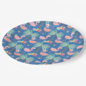 Santa Flamingo's - Fun Blue Tropical Weihnachten Pappteller (Schrägansicht)