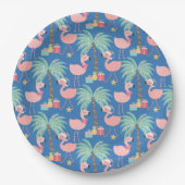 Santa Flamingo's - Fun Blue Tropical Weihnachten Pappteller (Vorderseite)