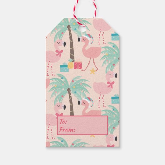 Santa Flamingo's - Fun Pink Tropical Weihnachten Geschenkanhänger (Vorderseite)