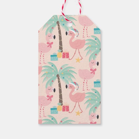 Santa Flamingo's - Fun Pink Tropical Weihnachten Geschenkanhänger (Rückseite)