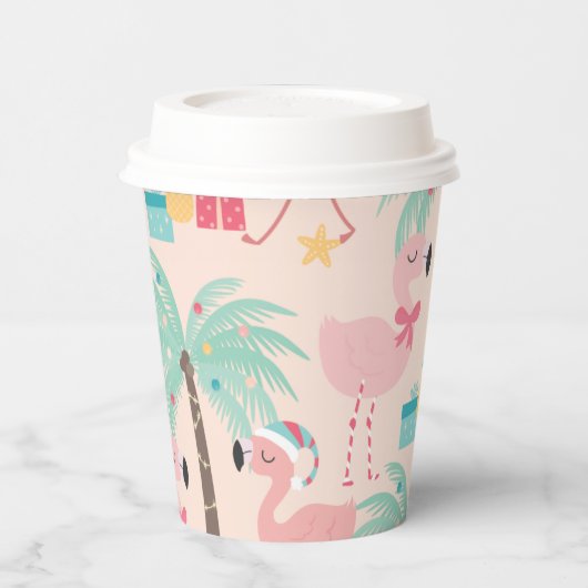 Santa Flamingo's - Fun Pink Tropical Weihnachten Pappbecher (Links)