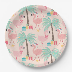 Santa Flamingo's - Fun Pink Tropical Weihnachten Pappteller