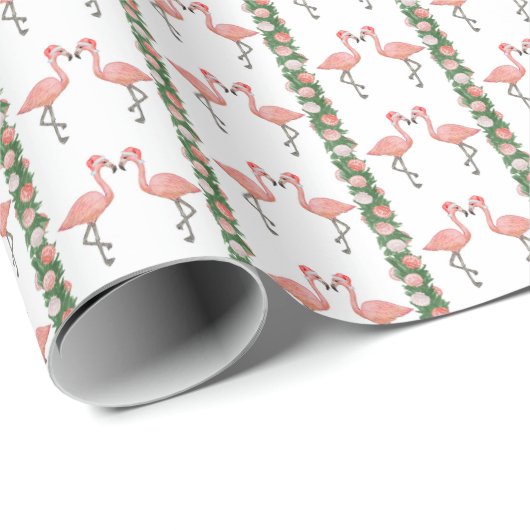 Santa-Flamingos und Muscheln Geschenkpapier (Rolleneckpunkt)