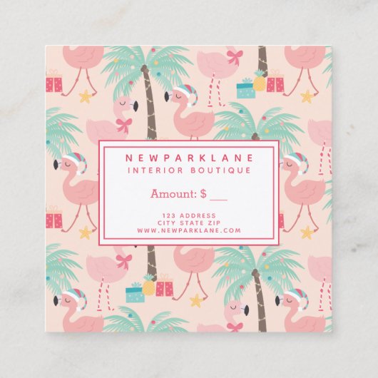 Santa Flamingo's - Weihnachtsgeschenkzertifikat in Quadratische Visitenkarte (Rückseite)
