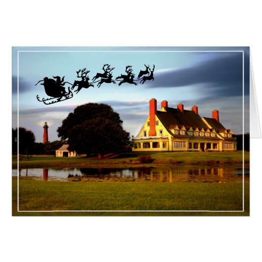 Santa fliegt über den Whalehead Club und Lighth (Vorderseite (Horizontal))