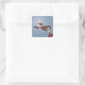 Santa Flies Quadratischer Aufkleber (Tasche)