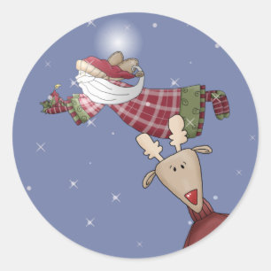 Santa Flies Runder Aufkleber