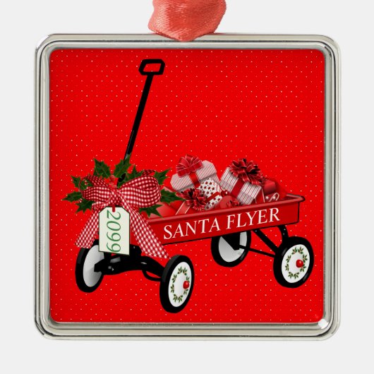Santa Flyer Toy Wagon Year Presents Ornament Aus Metall (Vorne)