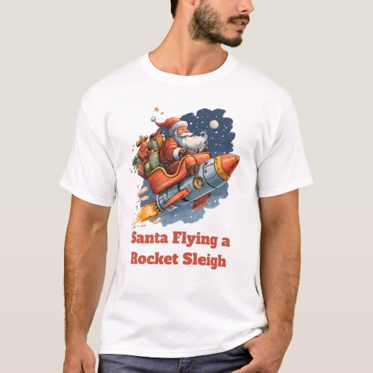 Santa Flying a Rocket Sleigh T-Shirt (Vorderseite)