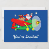 Santa Flying Airplane gibt Weihnachts-Party Einlad Einladung (Vorderseite)