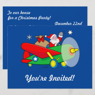 Santa Flying Airplane gibt Weihnachts-Party Einlad Einladung
