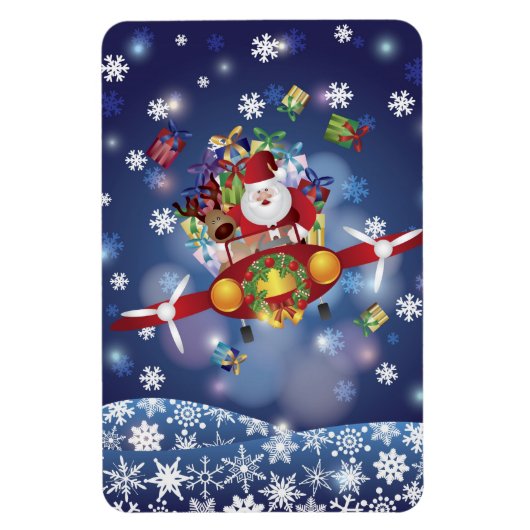 Santa Flying Airplane Premium Flexi Magnet (Vertikal)