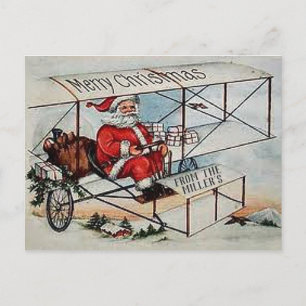 Santa Flying an Old Airplane Vintage Postcard Feiertagspostkarte