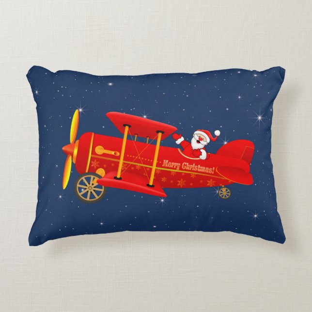 Santa Flying Biplane Kissen (Vorderseite)