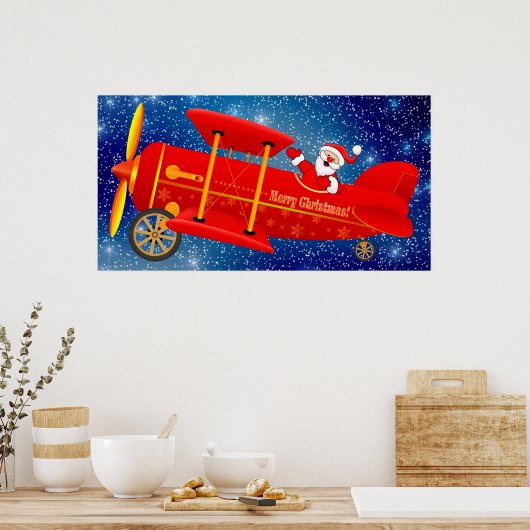 Santa Flying Biplane Poster (Küche)