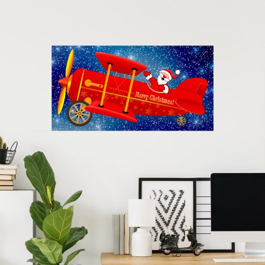 Santa Flying Biplane Poster (Heimbüro)