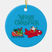 Santa Flying Flugzeug, Schlitten, Herz-Foto, Weihn Keramik Ornament (Vorne)
