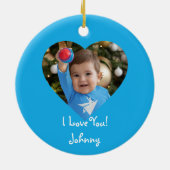 Santa Flying Flugzeug, Schlitten, Herz-Foto, Weihn Keramik Ornament (Hinten)