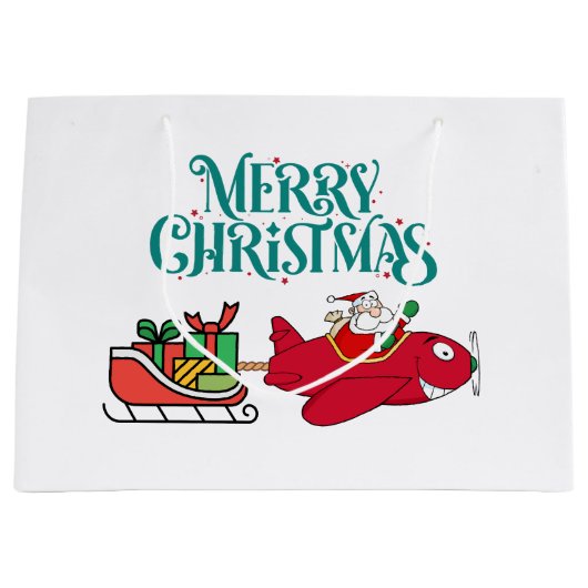 Santa Flying Flugzeug, Sleigh & Geschenke, Weihnac Große Geschenktüte (Vorderseite)