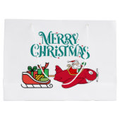 Santa Flying Flugzeug, Sleigh & Geschenke, Weihnac Große Geschenktüte (Rückseite)