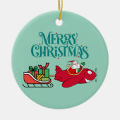 Santa Flying Flugzeug, Sleigh & Geschenke, Weihnac Keramik Ornament (Vorne)