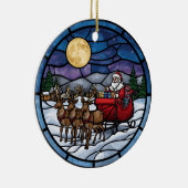 Santa Flying Over Snowy Village Keramik Ornament (Rechts)