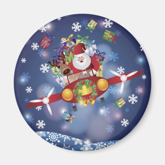 Santa Flying Vintag Flugzeug Magnet (Vorne)
