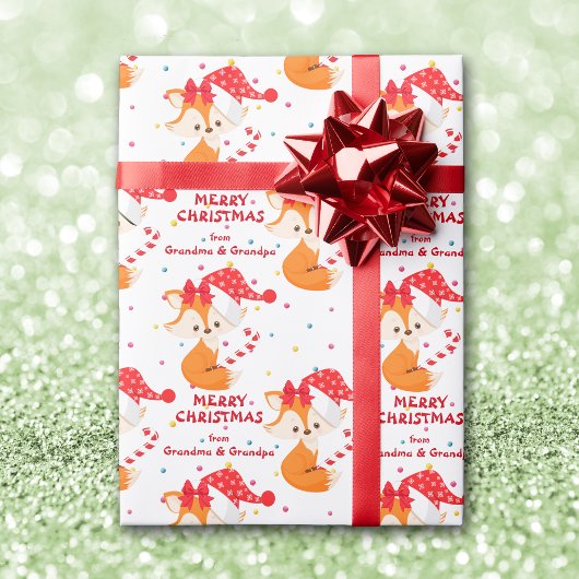 Santa Fox Candy Cane Grandkids Weihnachten Geschenkpapier