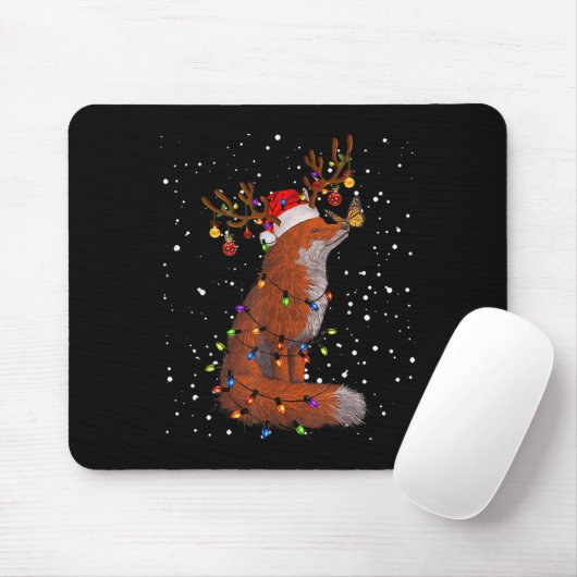 Santa Fox Tangled Up In Christmas Tree Lights Foxe Mousepad (Mit Mouse)