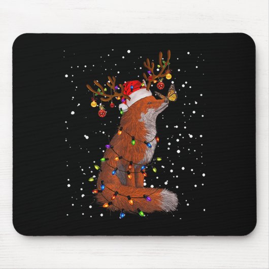 Santa Fox Tangled Up In Christmas Tree Lights Foxe Mousepad (Vorne)